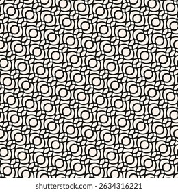 Abstrato padrão contínuo geométrico em estilo oriental. Textura de ornamento de vetor preto e branco com formas curvas, grade diagonal, malha, rede. Fundo geográfico monocromático. Design infinito repetido