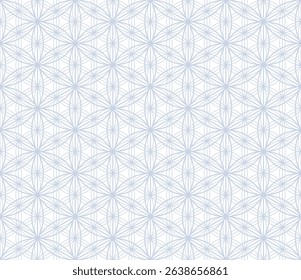 Abstract geometric seamless pattern in oriental style. Ornamental lines texture, floral lattice, mesh, grid, net. Subtle vector blue and white ornament. Luxury minimal background. Repeating design