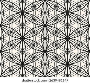 Abstract geometric seamless pattern in oriental style. Subtle ornamental lines texture, floral lattice, mesh, grid, net. Luxury vector black and white ornament. Linear background. Repeated geo design