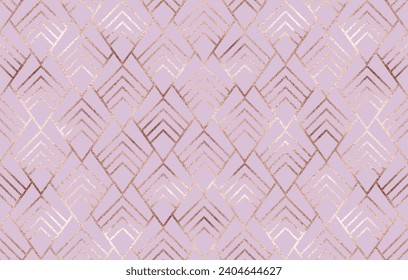Abstract geometric seamless pattern ornament design with rose gold rhombus tiles.