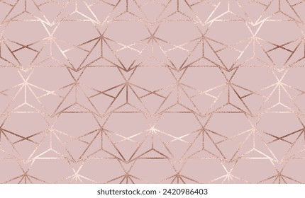 Abstract geometric seamless pattern ornament design with rose gold octagon tiles.