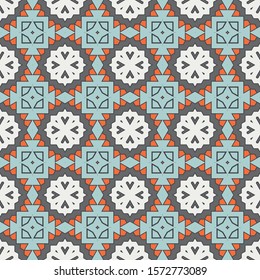 Abstract geometric seamless pattern.  Ornamental geometrical background. Mosaic, tail. Wrapping paper. Vector illustration.          