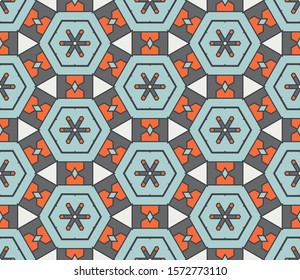 Abstract geometric seamless pattern.  Ornamental geometrical background. Mosaic, tail. Wrapping paper. Vector illustration.          