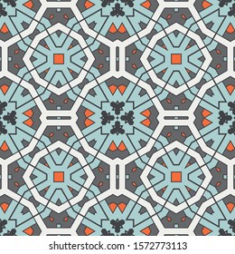 Abstract geometric seamless pattern.  Ornamental geometrical background. Mosaic, tail. Wrapping paper. Vector illustration.          