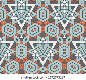 Abstract geometric seamless pattern.  Ornamental geometrical background. Mosaic, tail. Wrapping paper. Vector illustration.          