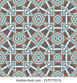 Abstract geometric seamless pattern.  Ornamental geometrical background. Mosaic, tail. Wrapping paper. Vector illustration.          