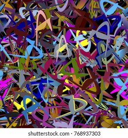 Abstract geometric seamless pattern out of multicolored geometrical shapes. Psychedelic bright texture for wrap, postcard, fabric, wall poster.