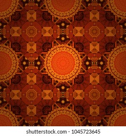 Abstract geometric seamless pattern painted in red, brown and orange colors. For furniture, fabric, textile. Vector geometric ornament texture with linear stars, angular geometric figures.