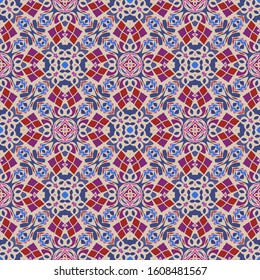 Abstract geometric seamless pattern in pink and blue. Textile printing, web design, wallpaper, border