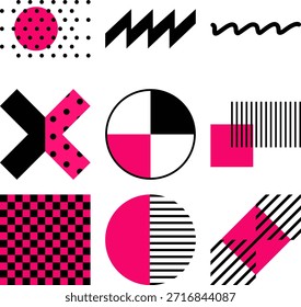 Abstract geometric seamless pattern with pink and black shapes