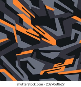 Abstract geometric seamless pattern with polygonal shapes. Modern digital camo texture ornament for racing vinyl print. Vector background.