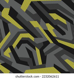 Abstract geometric seamless pattern with polygonal camouflage. Modern digital sport texture ornament for fabric, fashion and vinyl wrap print. Vector background.