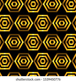 Abstract geometric seamless pattern with polygons. Golden vintage, art deco style ornament. 