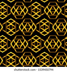 Abstract geometric seamless pattern with polygons. Golden vintage, art deco style ornament. Grid, lattice design.