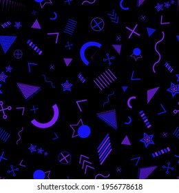 abstract geometric seamless pattern with purple and blue shapes on black background