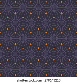 Abstract geometric seamless pattern. Purple and orange style pattern with circle and line. Endless texture for wallpaper, fill, web page background, surface texture.