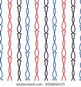 Abstract geometric seamless pattern with red blue and black ribbons Graphic modern design print For fabric web page surface textures wrapping paper interior decor Vector illustration