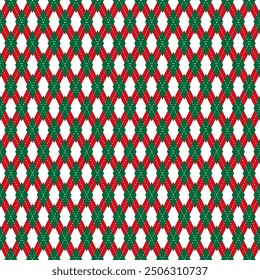 Abstract geometric seamless pattern in red, green and white color. Idea for Christmas theme or festival. Tile pattern. Use for background , wallpaper, card, cover or decoration, paper, textile and etc