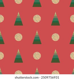 Abstract geometric seamless pattern in red, green and white color. Idea for Christmas theme or festival. Tile pattern. Use for background , wallpaper, card, cover or decoration, paper, textile and etc