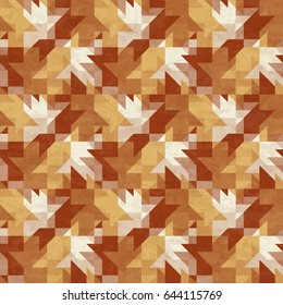 Abstract geometric seamless pattern in red, orange and yellow fall colors, modern vector illustration with texture
