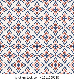 Abstract geometric seamless pattern. Regularly repeating ethnic geometric ornament. Flat design. Modern stylish texture.Vector color background.