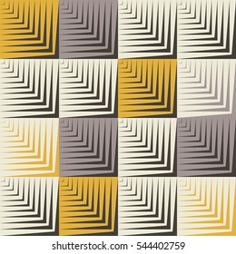 Abstract geometric seamless pattern. Repeatable vector design with squares and stripes, optic illusion illustration