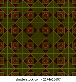 Abstract geometric seamless pattern Repeating background. Geometric motif Fabric design Textile swatch. Fashion garment design Squares all over print Olive Green Dark Red Square Rhombus Circle EPS 10