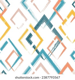 Abstract geometric seamless pattern. Repeating geometry line background for design prints. Repeated brush strokes shapes. Watercolor texture. Repeat whimsical Intersection lines. Vector illustration