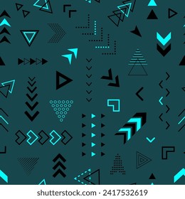 Abstract geometric seamless pattern. Repeating geometry background. Memphis shape. Repeated cool school sample. Design prints. Funky motif. Repeat scatter lattice. Modern swatch. Vector illustration