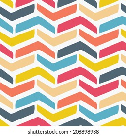 Abstract geometric seamless pattern. Retro vector background. Color herringbone texture.