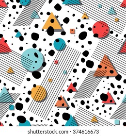 Abstract geometric seamless pattern. Retro memphis style vector background.