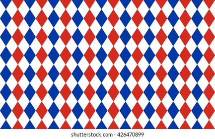 Abstract geometric seamless pattern of rhombus in blue, red and white colors