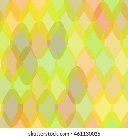 Abstract geometric seamless pattern with rhombus and squama decorative contemporary elements. yellow orange gray green geometric print, ethnic hipster trendy backdrop. Vector