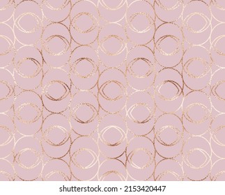 Abstract geometric seamless pattern with rose gold decorative circles tiles.