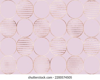 Abstract geometric seamless pattern with rose gold decorative circle tiles.