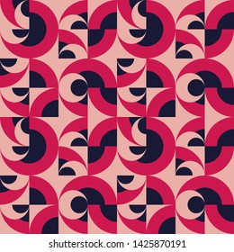 Abstract geometric seamless pattern. Round pattern in blue , red and beige colours.
