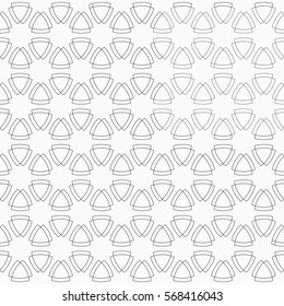 Abstract geometric seamless pattern with rounded triangles. Linear style. Vector monochrome background.
