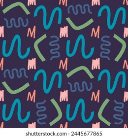 Abstract geometric seamless pattern. Scribble childish elements endless background. Doodle style repeat cover. simple loop ornament. Vector flat hand drawn illustration.