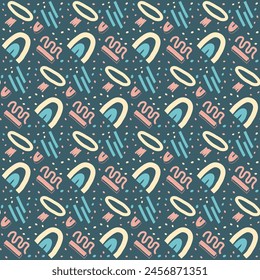 Abstract geometric seamless pattern. Scribble childish elements endless background. Doodle style repeat cover. simple loop ornament. Vector flat hand drawn illustration.
