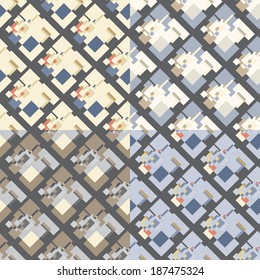 Abstract geometric seamless pattern. Set of four color options. Vector.