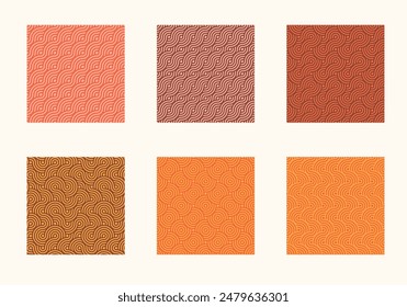 Abstract geometric seamless pattern set. Minimalistic vector background with curved lines and circles. Retro shapes wallpaper