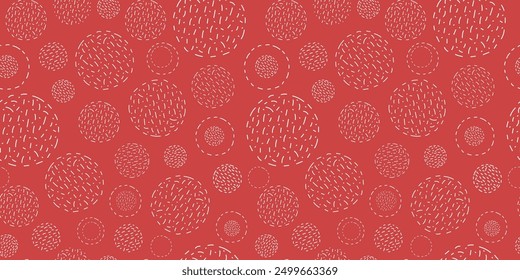 Abstract geometric seamless pattern. Shapes, strokes, spots, circles. Balls of thread. Hobbies, handicrafts. Simple vector texture. Repeating background for wallpaper, packaging, textiles.