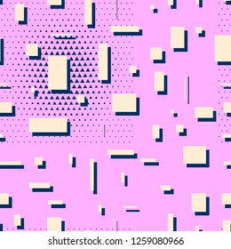 Abstract geometric seamless pattern with simple squares and triangles.