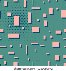 Abstract geometric seamless pattern with simple squares and triangles.