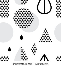 Abstract geometric seamless pattern with simple shapes such as circle, square, points and lines