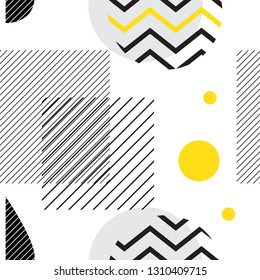Abstract geometric seamless pattern with simple shapes such as circle, square, points and lines