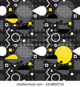 Abstract geometric seamless pattern with simple shapes such as circle, square, points and lines