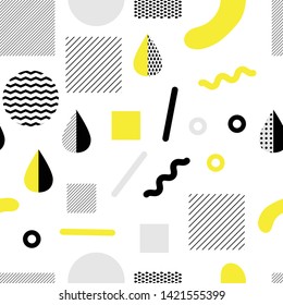 Abstract geometric seamless pattern with simple shapes such as circle, square, points and lines