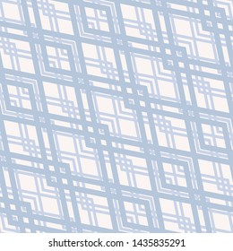 Abstract geometric seamless pattern. Simple vector background. Ornament with diamond grid, rhombuses, diagonal lines, lattice. Elegant texture. Light blue and white color. Delicate repeatable design