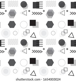 Abstract geometric seamless pattern with simple shapes such as circle, square, points and lines